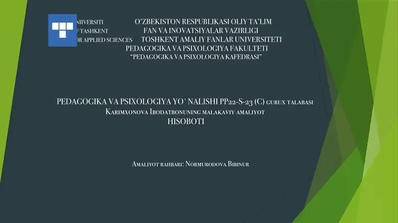 Malakaviy amaliyot hisoboti 1