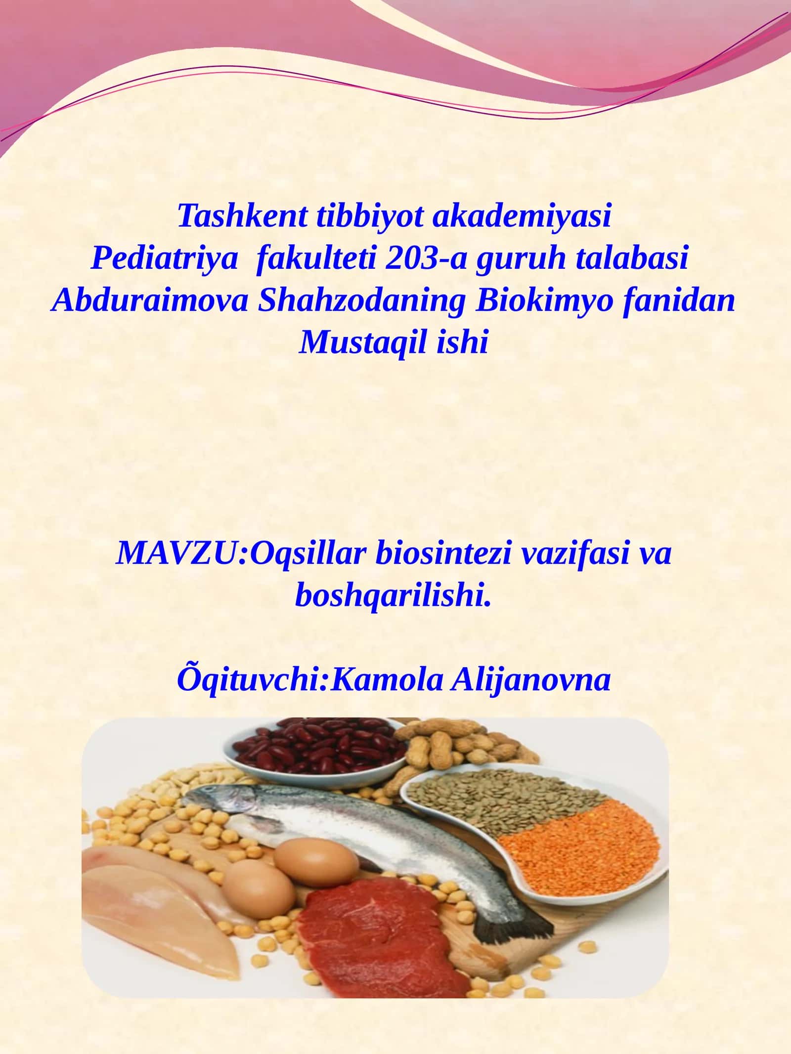 Abduraimova Shahzodaning Biokimyofanidan Mustaqilishi 1