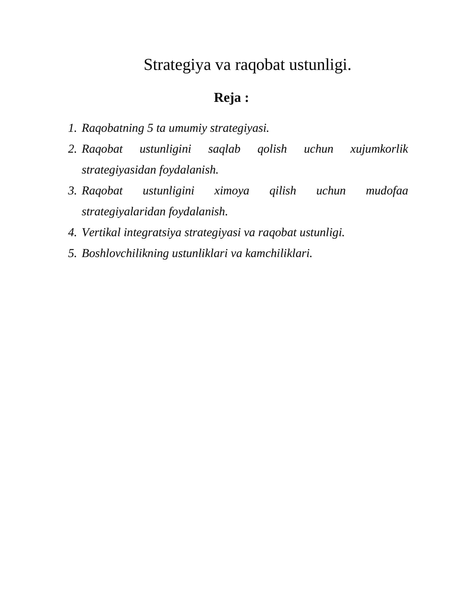 Raqobat strategiyalari 1