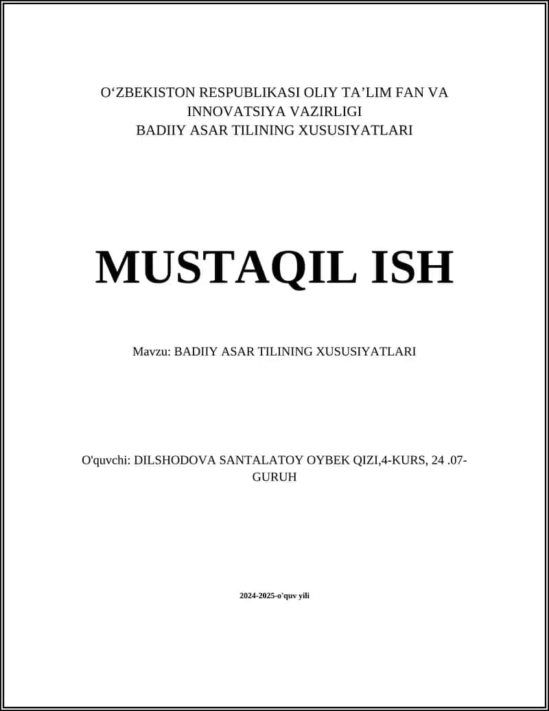 BADIIY ASAR TILINING XUSUSIYATLARI 1