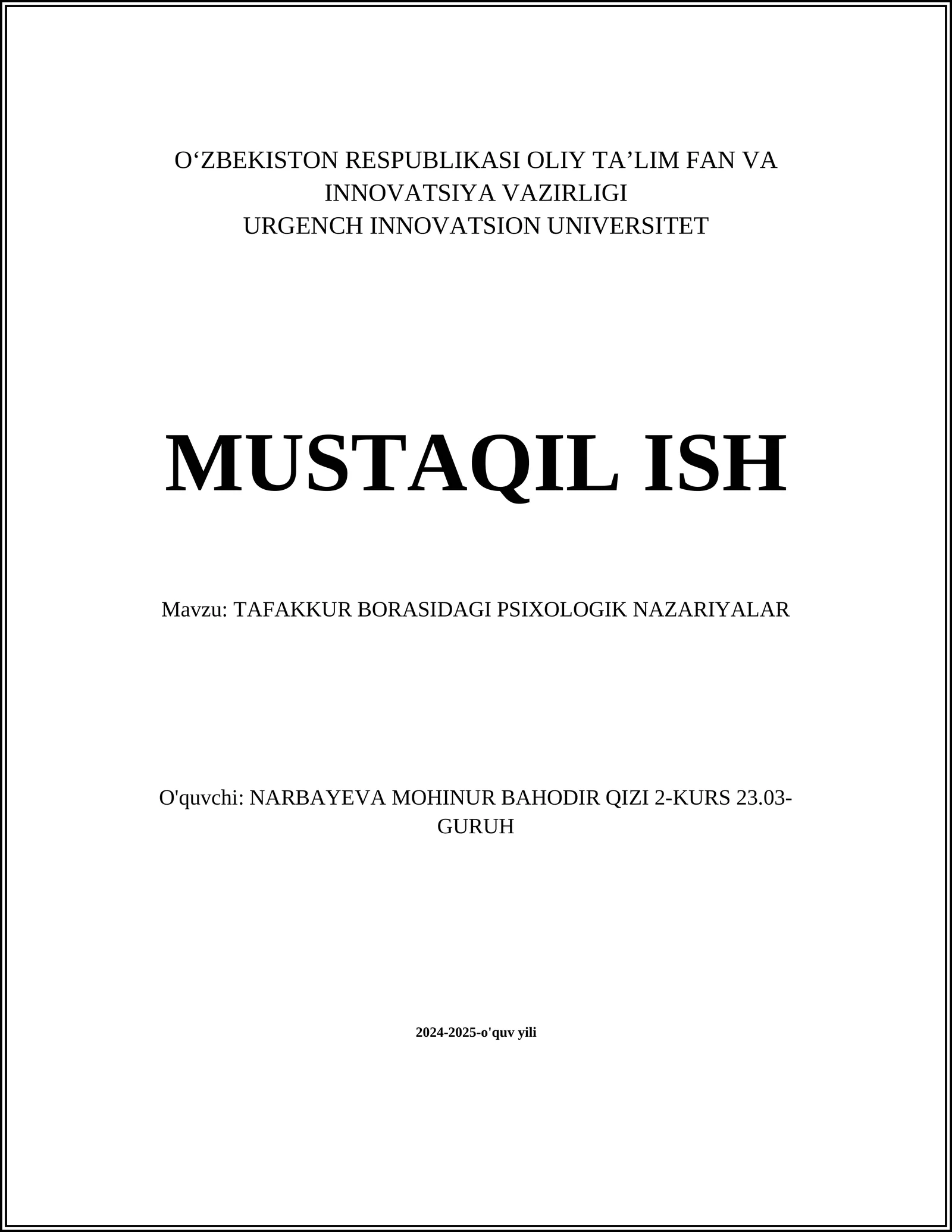 Tafakkur Borasidagi Psixologik Nazariyalar 1