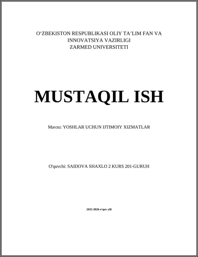 Yoshlarga Ijtimoiy Himoya va Yordam Xizmatlari 1