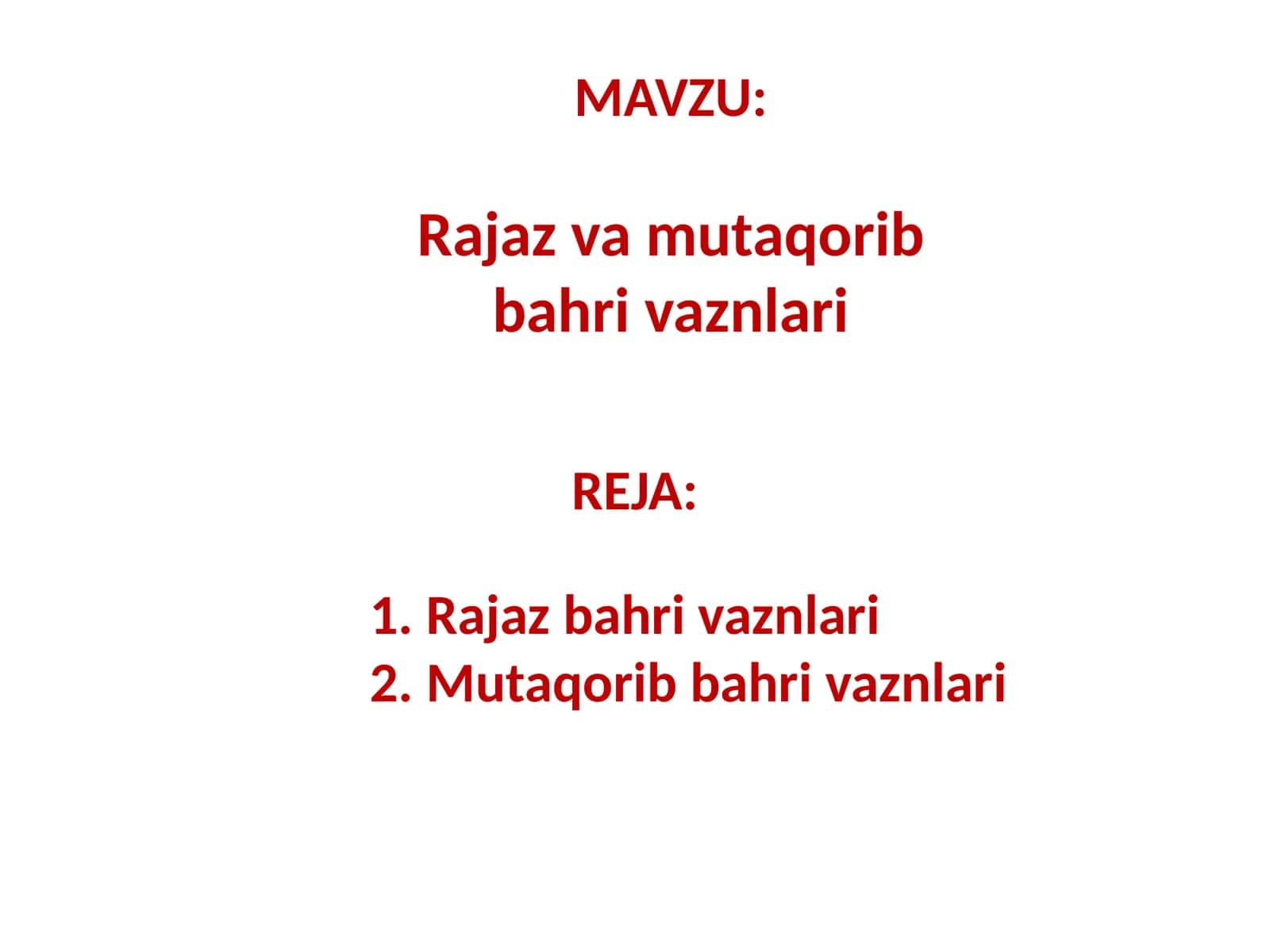 Rajaz va mutaqorib bahri vaznlari 1