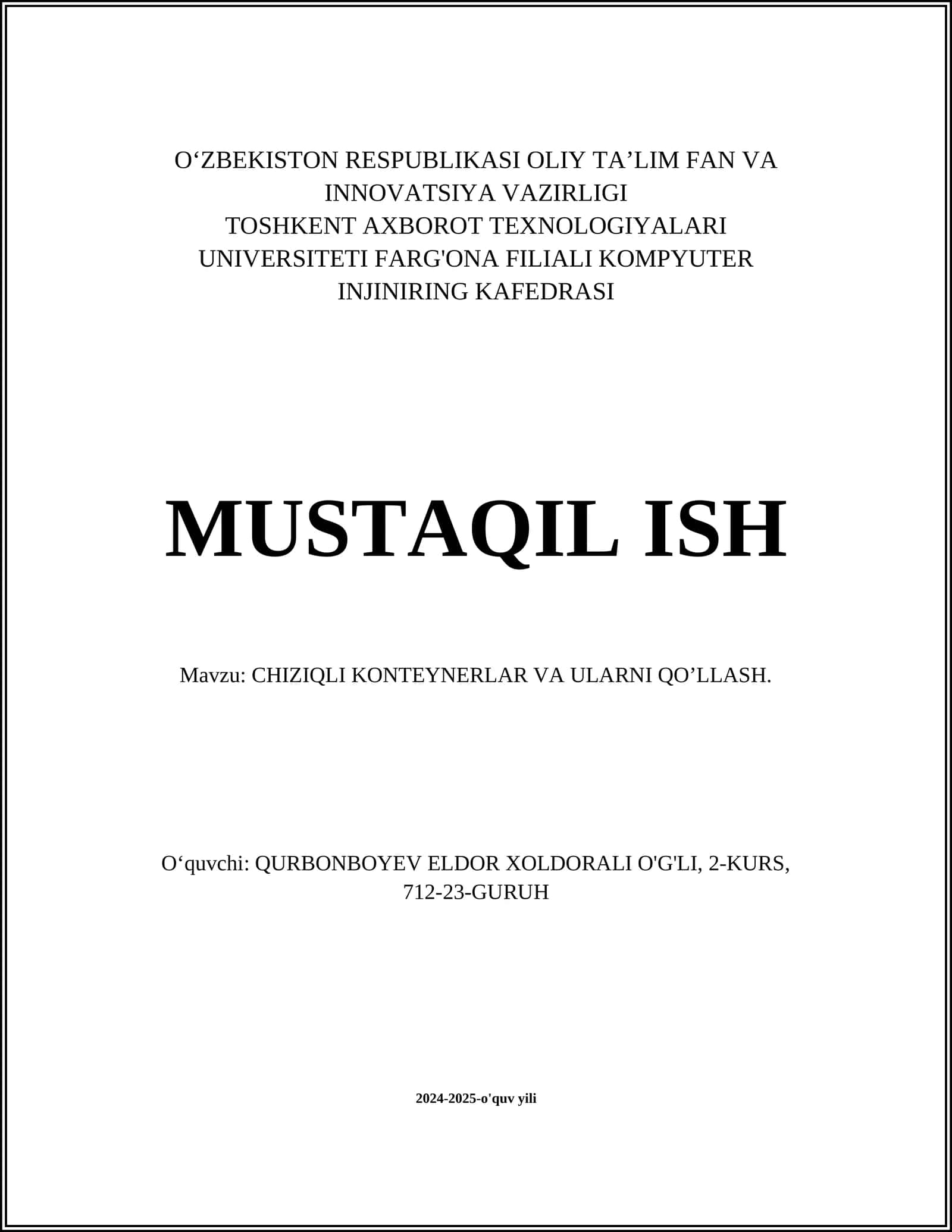CHIZIQLI KONTEYNERLAR VA ULARNI QO’LLASH 1