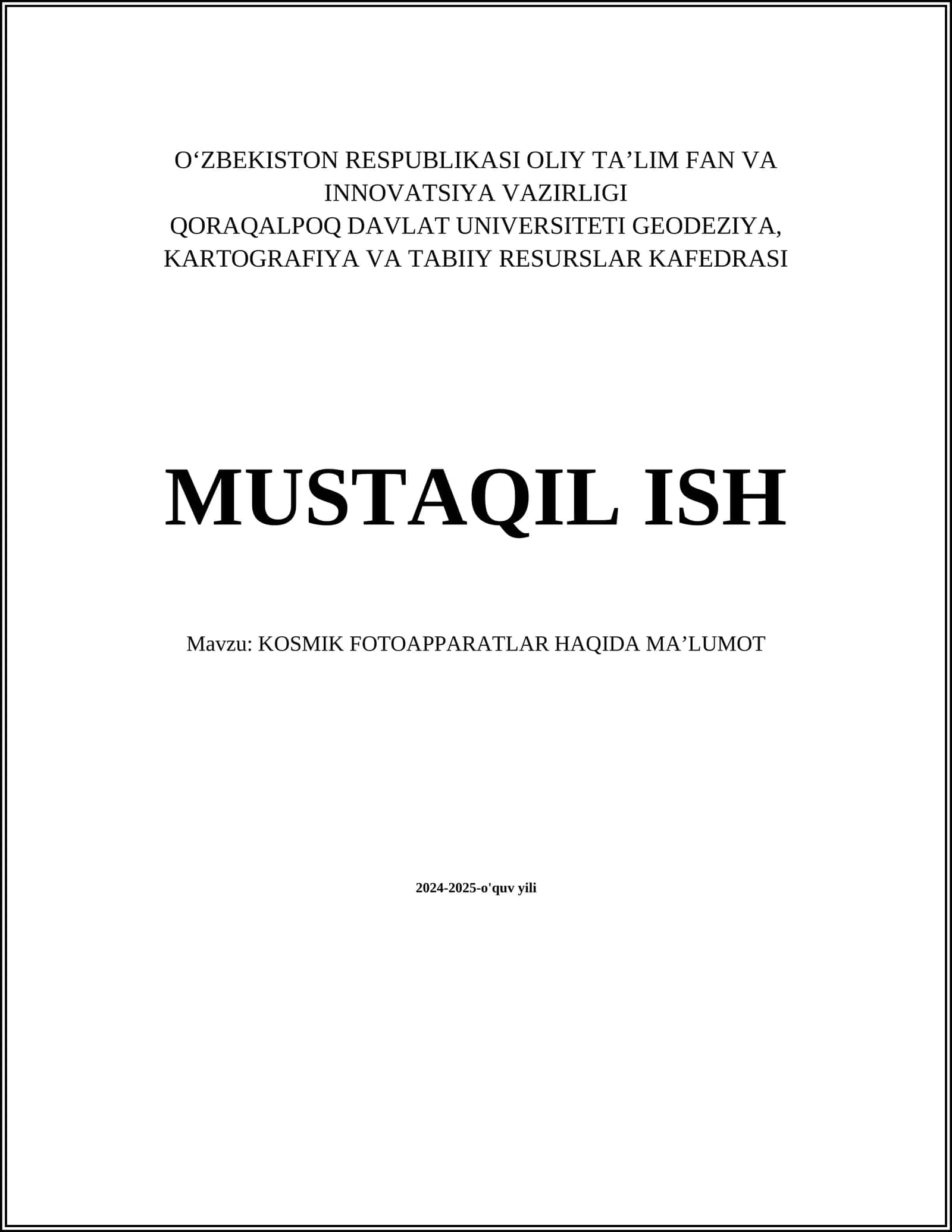 KOSMIK FOTOAPPARATLAR HAQIDA MAʼLUMOT 1