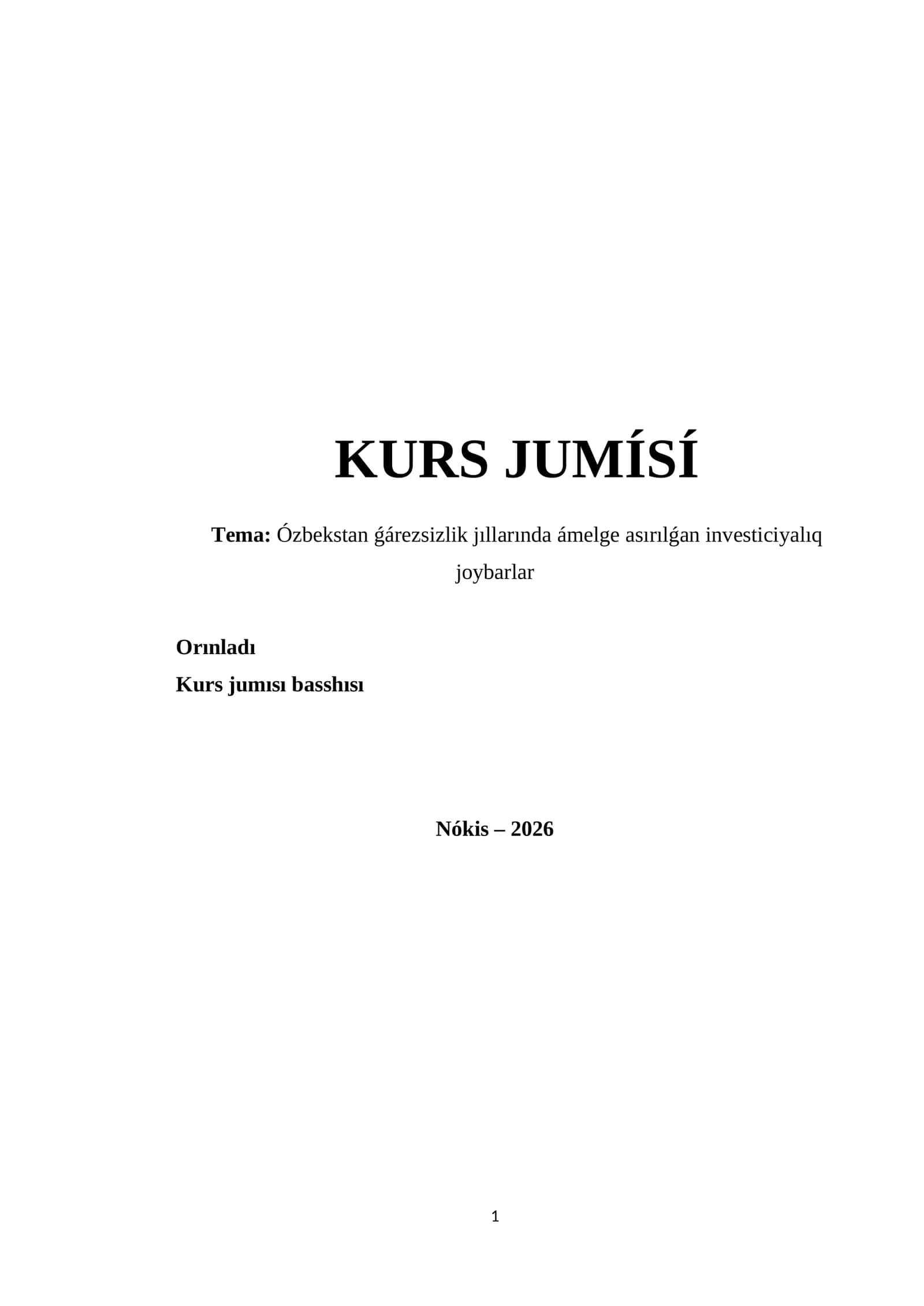 Ózbekstan ǵárezsizlik jıllarında ámelge asırılǵan investiciyalıq joybarlar 1