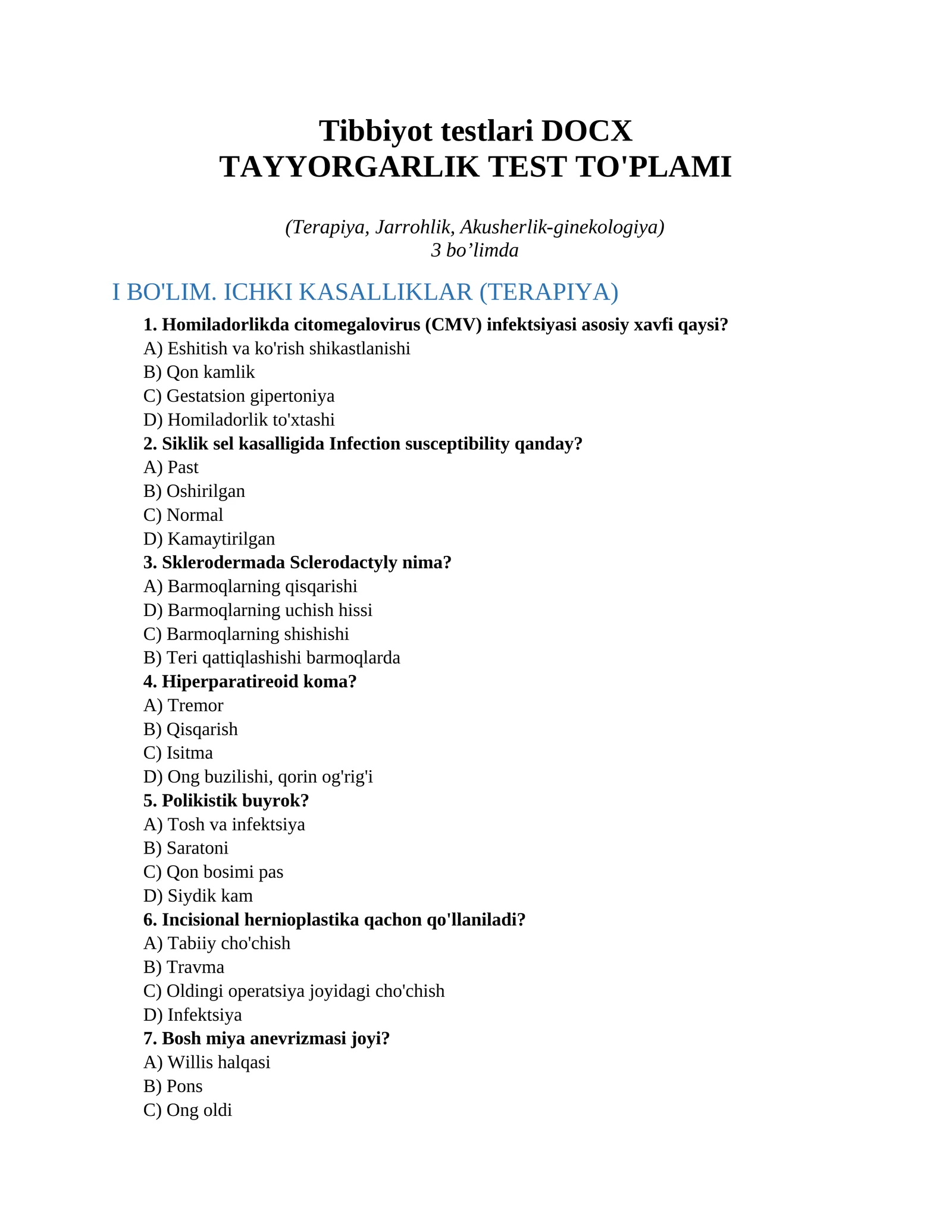 Tibbiyot testlari DOCX 1