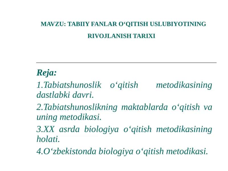 TABIIY FANLAR О‘QITISH USLUBIYOTINING RIVOJLANISH TARIXI 1