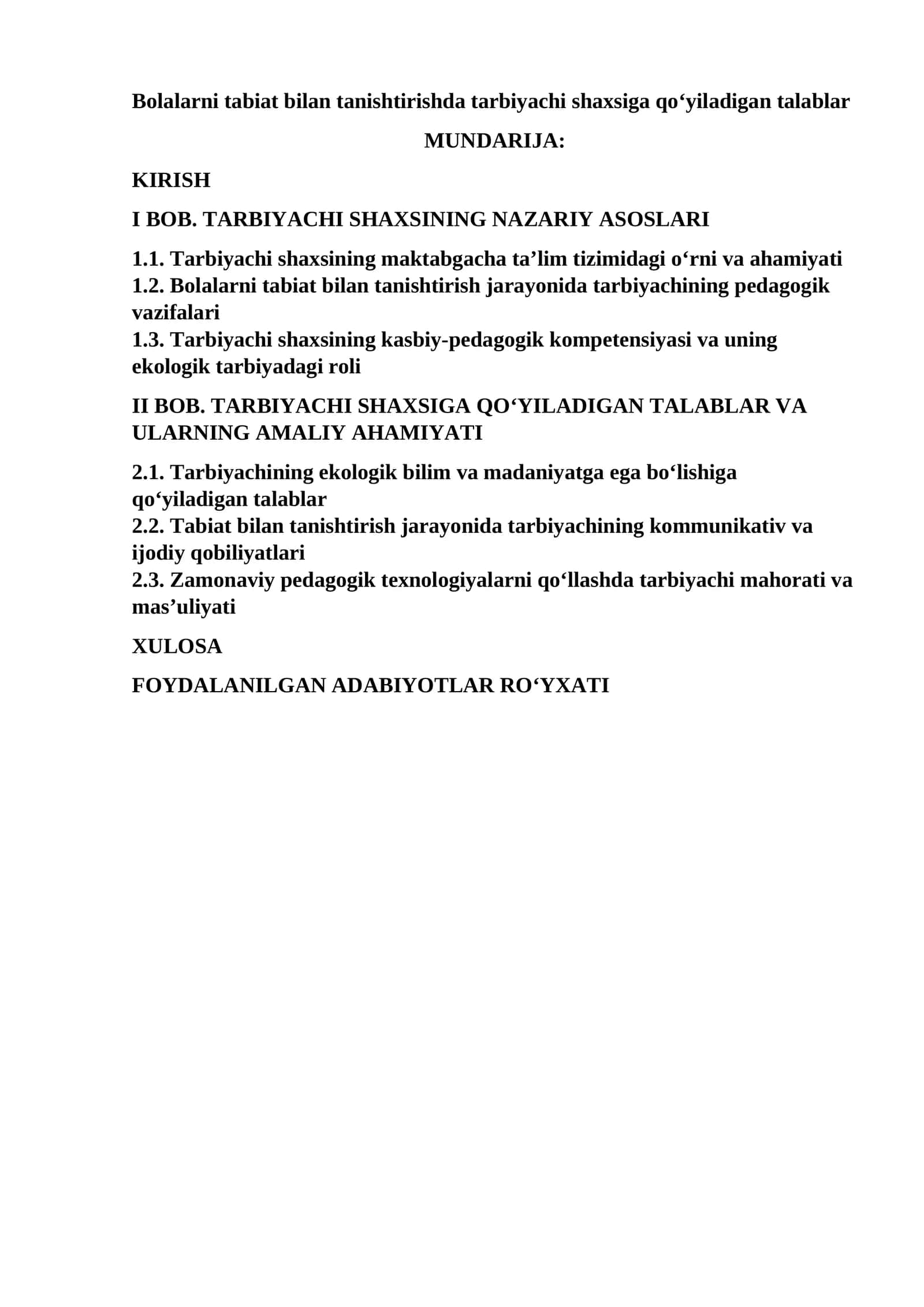 Bolalarni tabiat bilan tanishtirishda tarbiyachi shaxsiga qo‘yiladigan talablar 1
