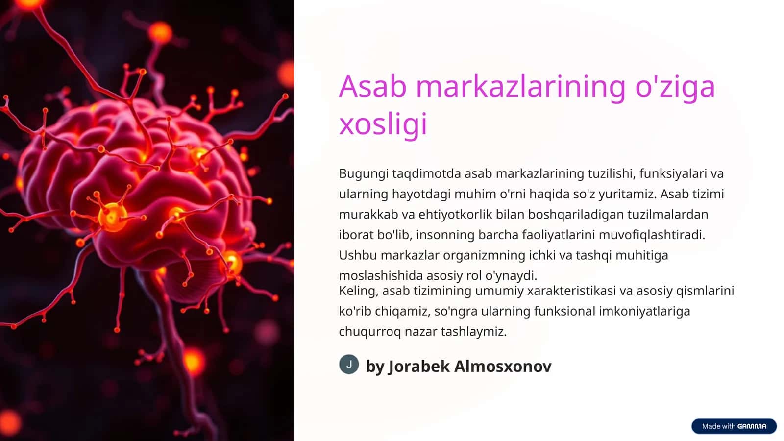 Asab markazlarining o'ziga xosligi 1