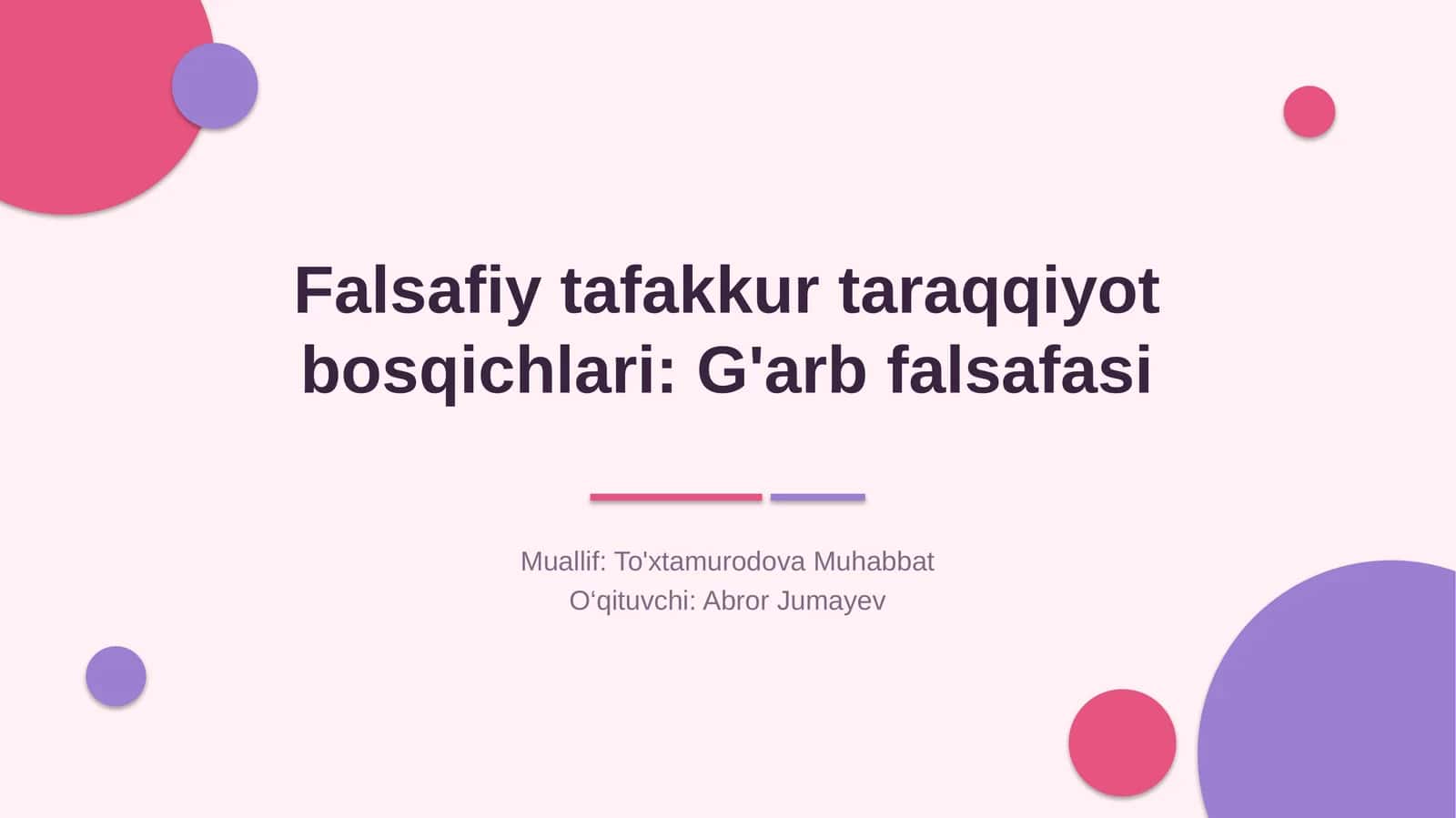 Falsafiy tafakkur taraqqiyot bosqichlari: G'arb falsafasi 1