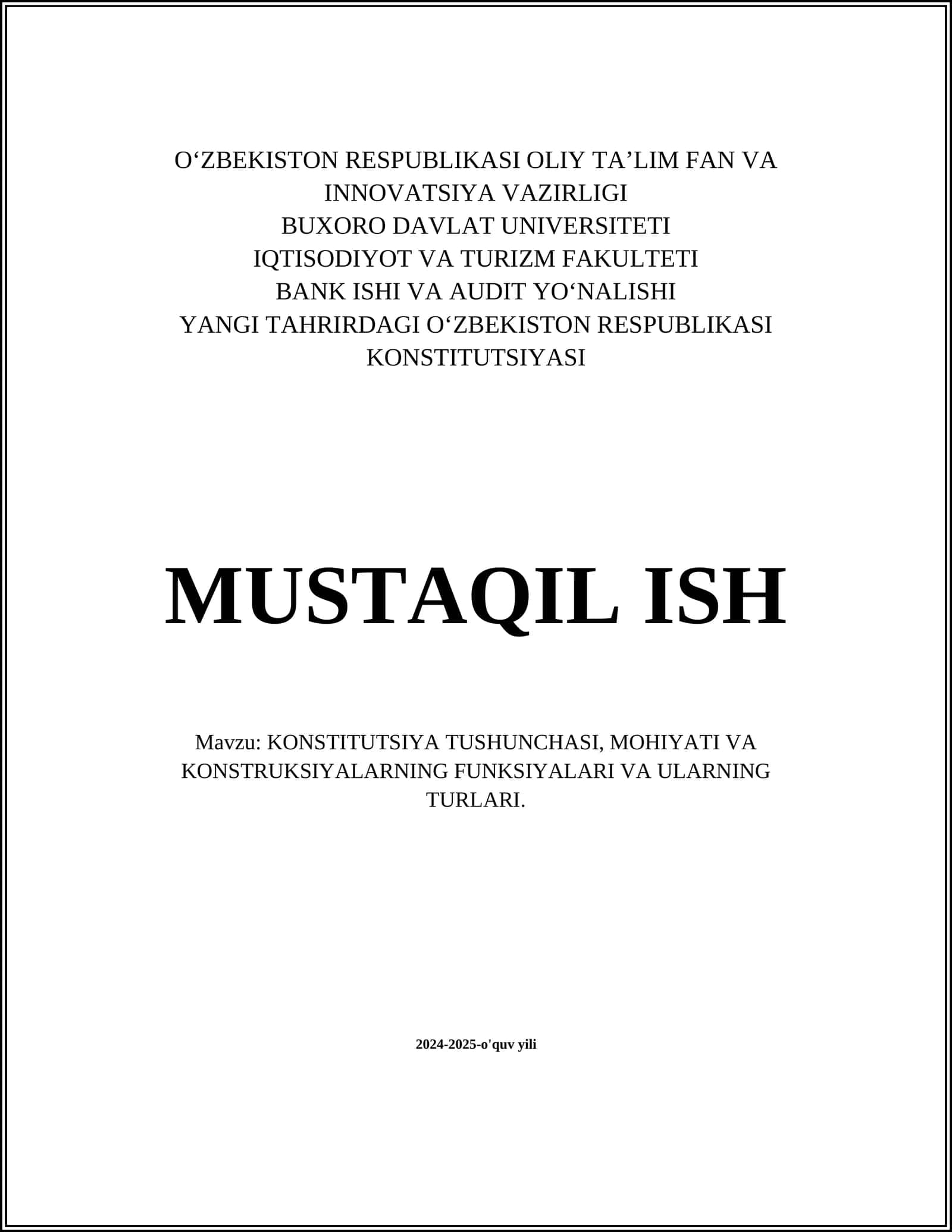 KONSTITUTSIYA TUSHUNCHASI, MOHIYATI VA KONSTRUKSIYALARNING FUNKSIYALARI VA ULARNING TURLARI 1