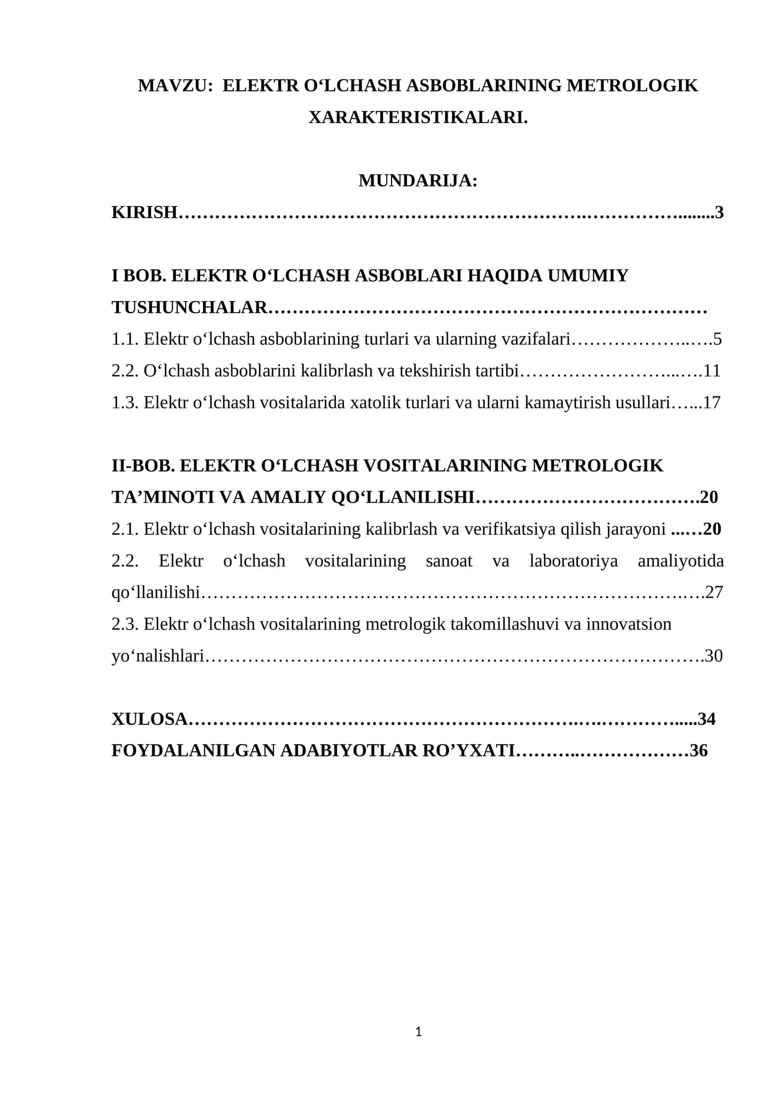 ELЕKTR O‘LCHАSH АSBОBLАRINING MЕTRОLОGIK XАRАKTЕRISTIKАLАRI. 1
