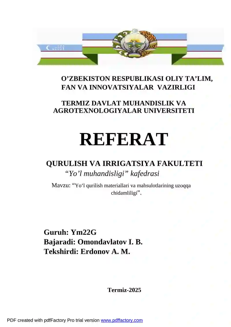 Yo'q qurilish materiallari va mahsulotlarining uzoqqa chidamliligi