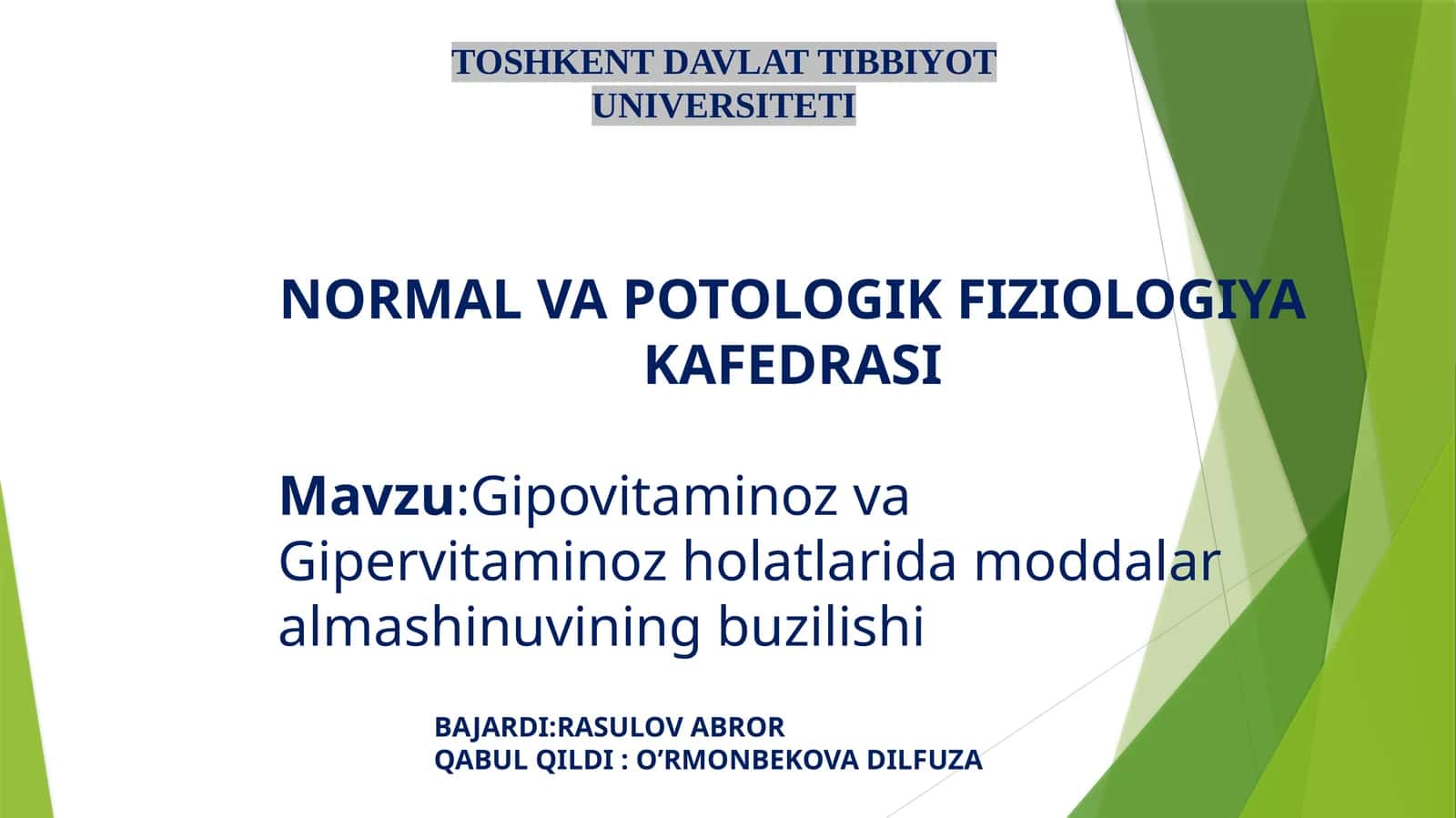 Gipovitaminoz va Gipervitaminoz Holatlarida Moddalar Almashinuvining Buzilishi 1