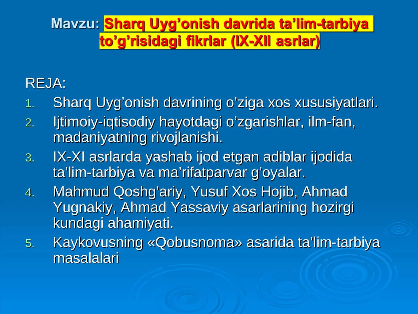 Sharq Uyg’onish davrining o’ziga xos xususiyatlari 1