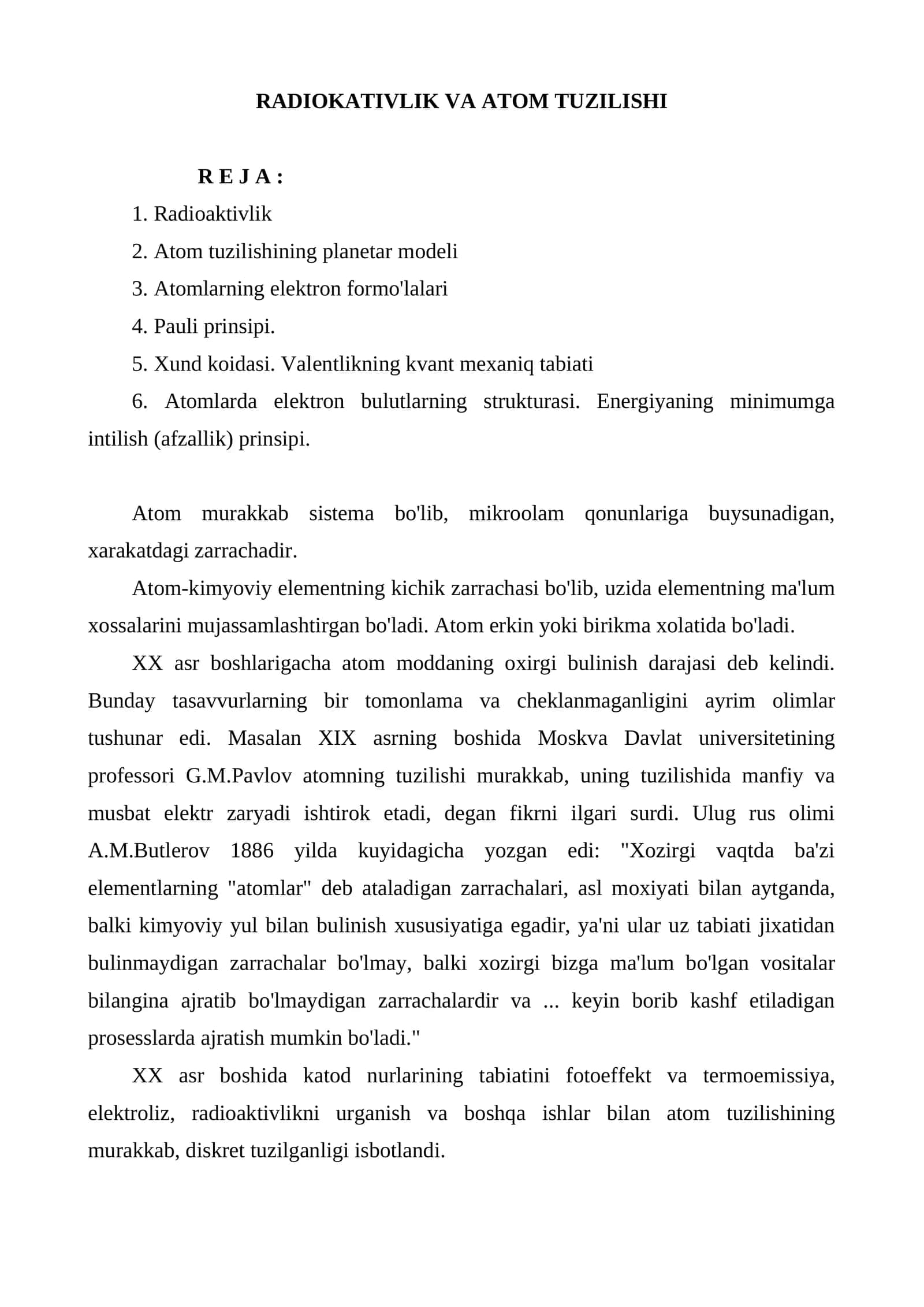 RADIOKATIVLIK VA ATOM TUZILISHI 1