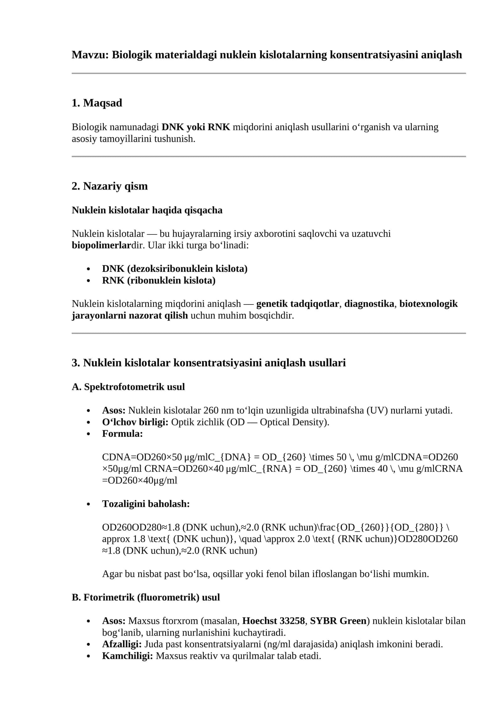 Biologik materialdagi nuklein kislotalarning konsentratsiyasini aniqlash 1