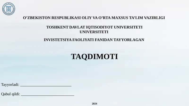 Ozarbayjon davlatining investatsiya tahlili. Taqdimot 1