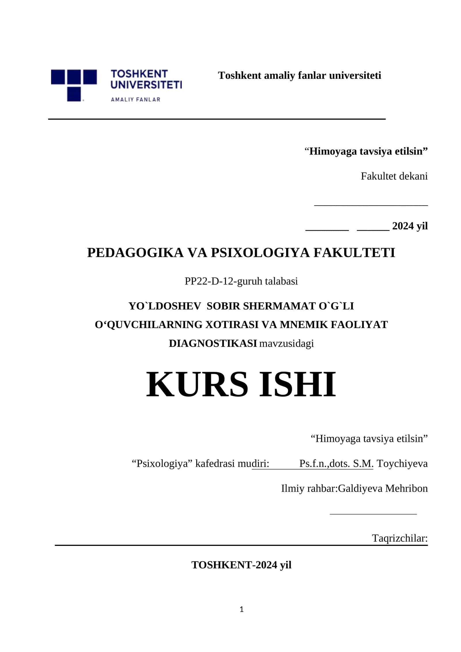 O‘quvchilarning xotirasi va mnemonic faoliyatini psixodiagnostika qilishning ahmiyati va turli usull 1