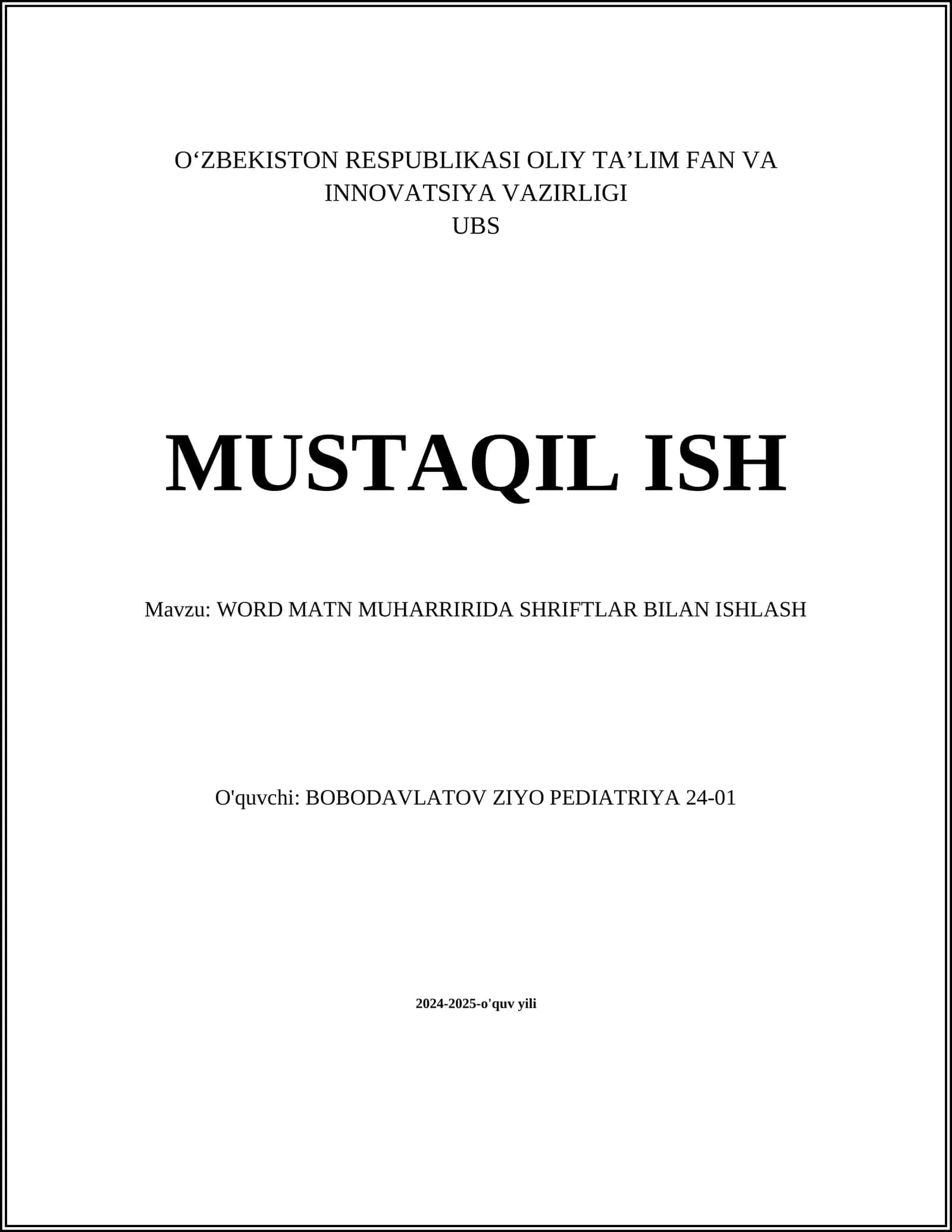 WORD MATN MUHARRIRIDA SHRIFTLAR BILAN ISHLASH 1