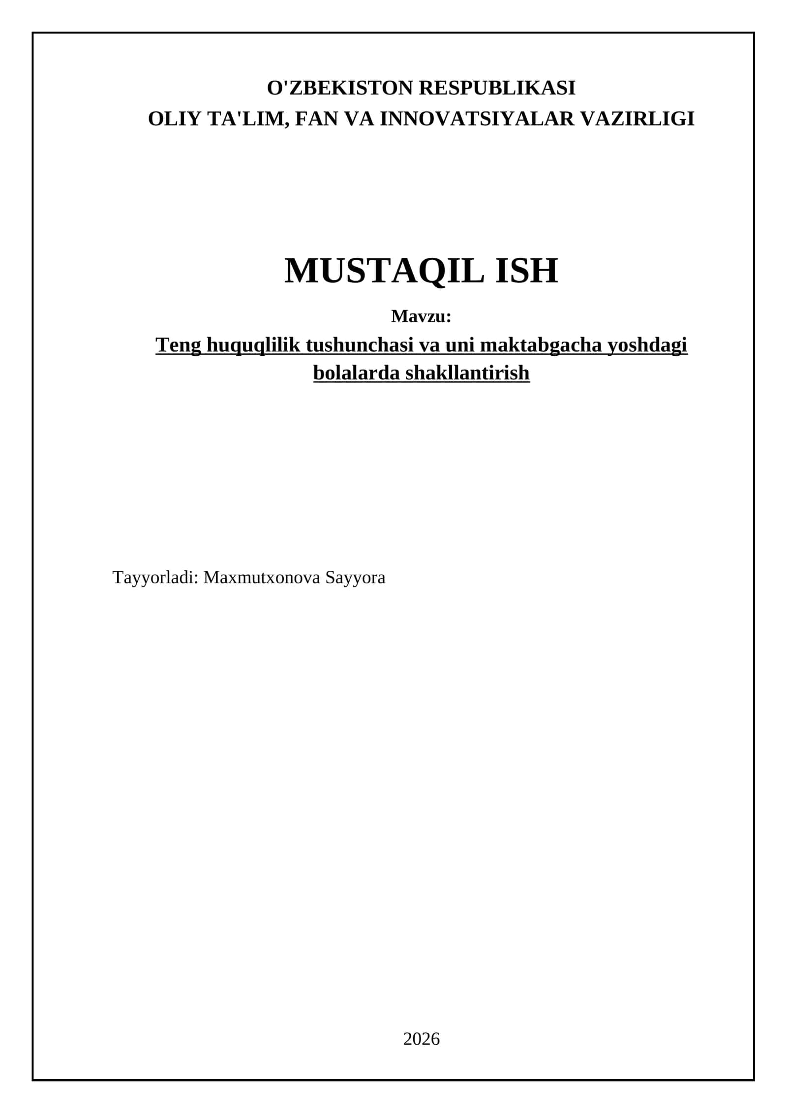 Teng huquqlilik tushunchasi va uni maktabgacha yoshdagi bolalarda shakllantirish 1