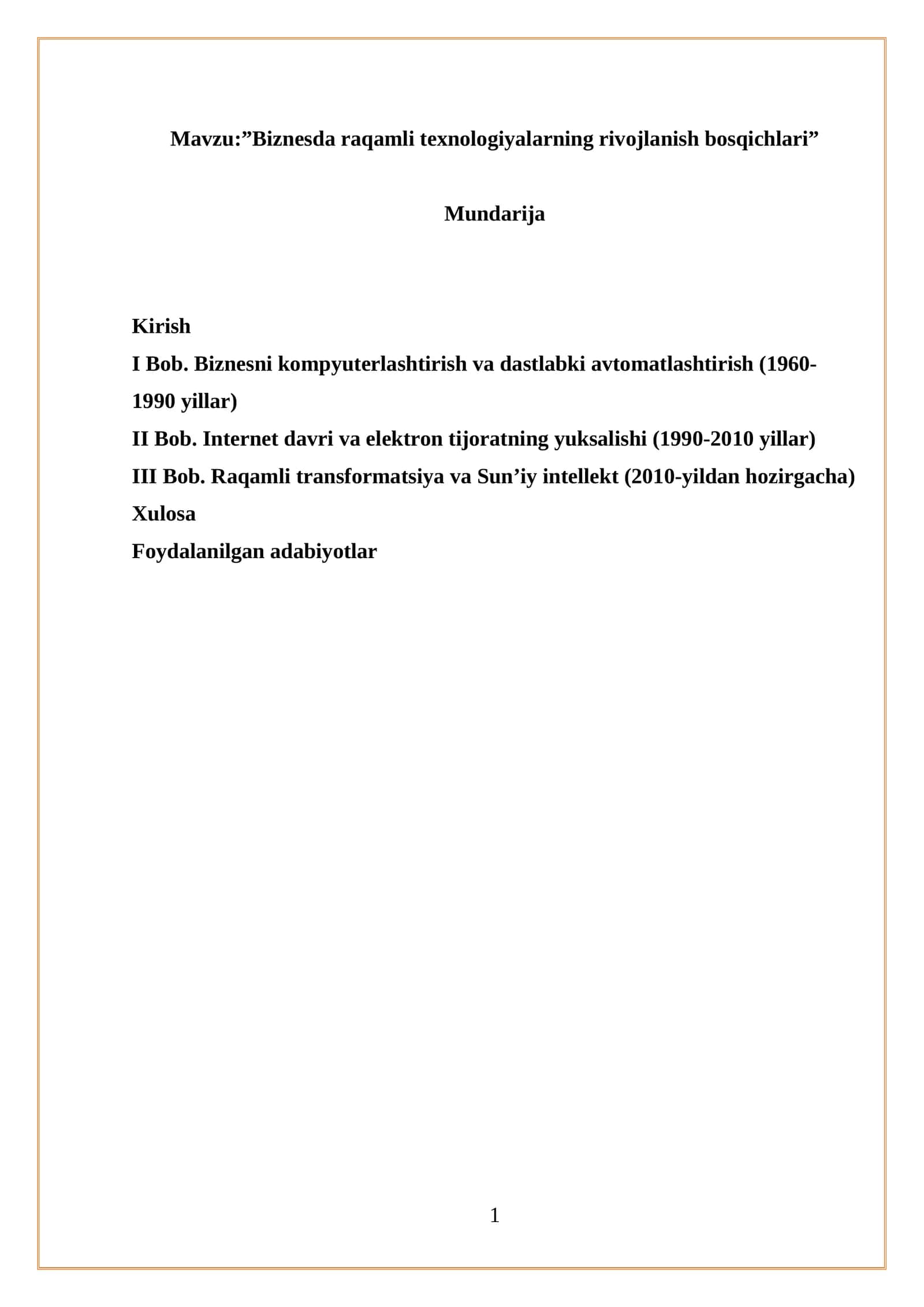"Biznesda raqamli texnologiyalarning rivojlanish bosqichlari" 1
