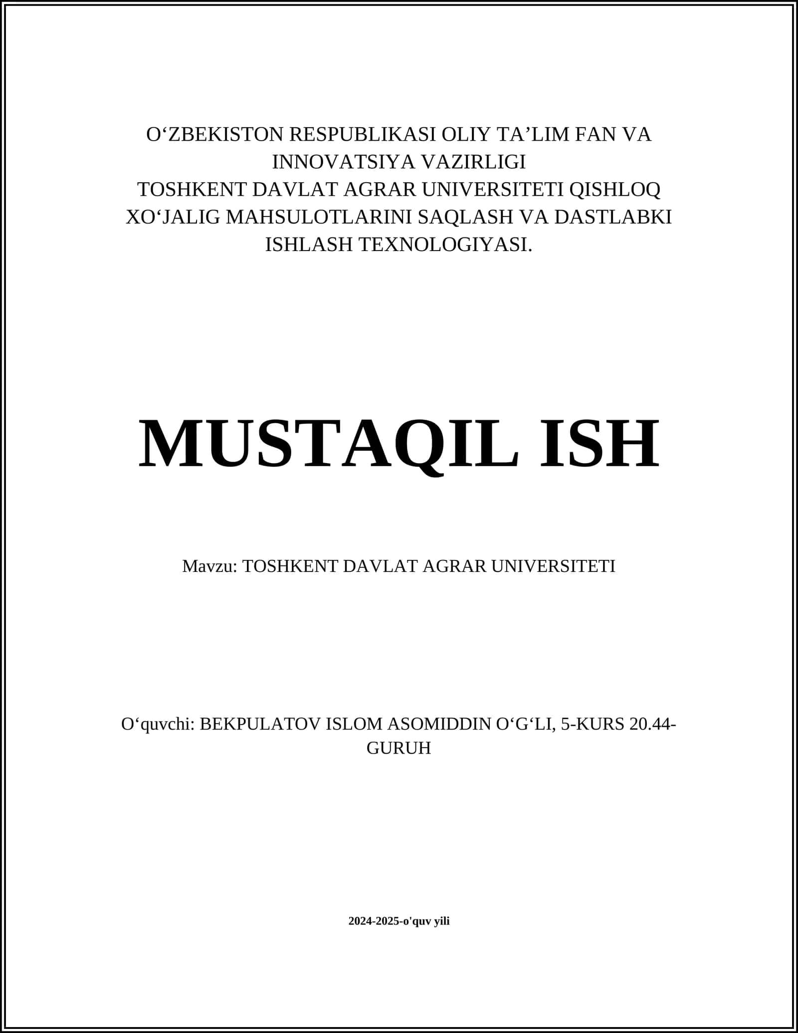 Toshkent Davlat Agrar Universiteti 1