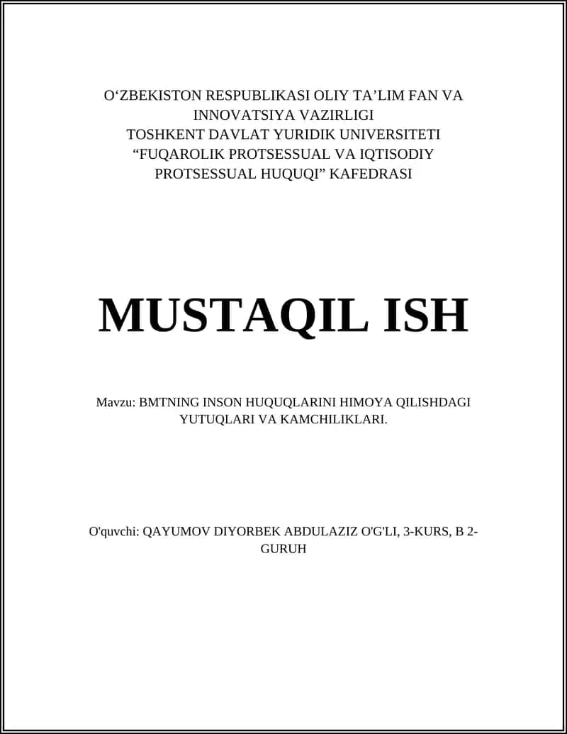 BMTNING INSON HUQUQLARINI HIMOYA QILISHDAGI YUTUQLARI VA KAMCHILIKLARI 1