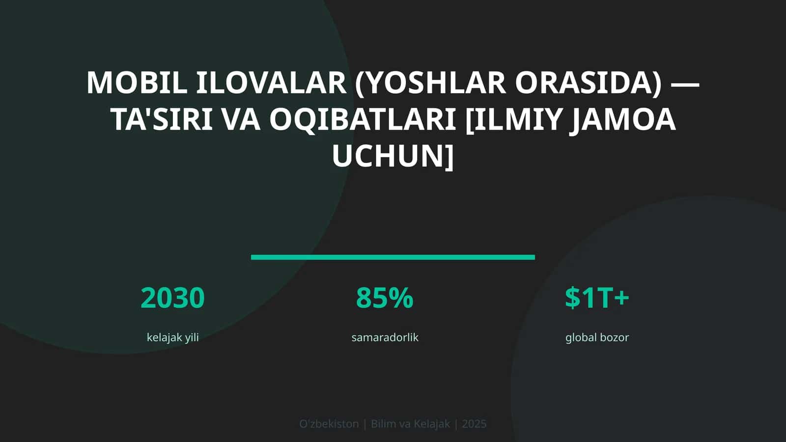 MOBIL ILOVALAR (YOSHLAR ORASIDA) — TA'SIRI VA OQIBATLARI [ILMIY JAMOA UCHUN] 1