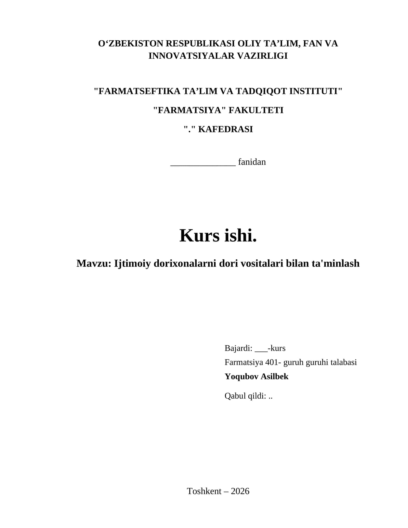 Ijtimoiy dorixonalarni dori vositalari bilan ta'minlash 1