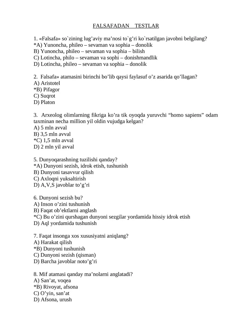 FALSAFADAN TЕSTLAR 1
