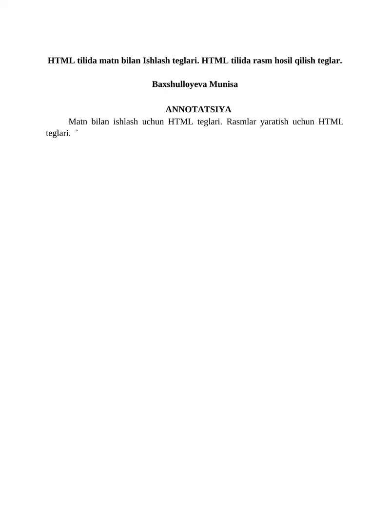 HTML tilida matn bilan Ishlash teglari 1