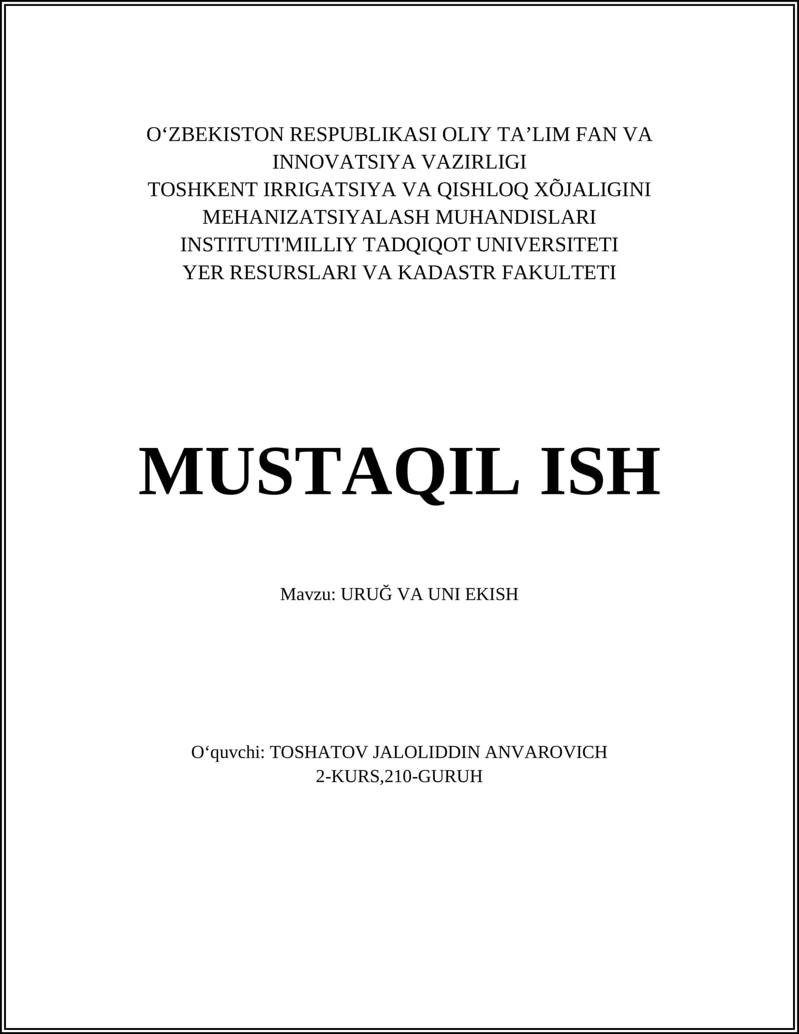 URUĞ VA UNI EKISH 1
