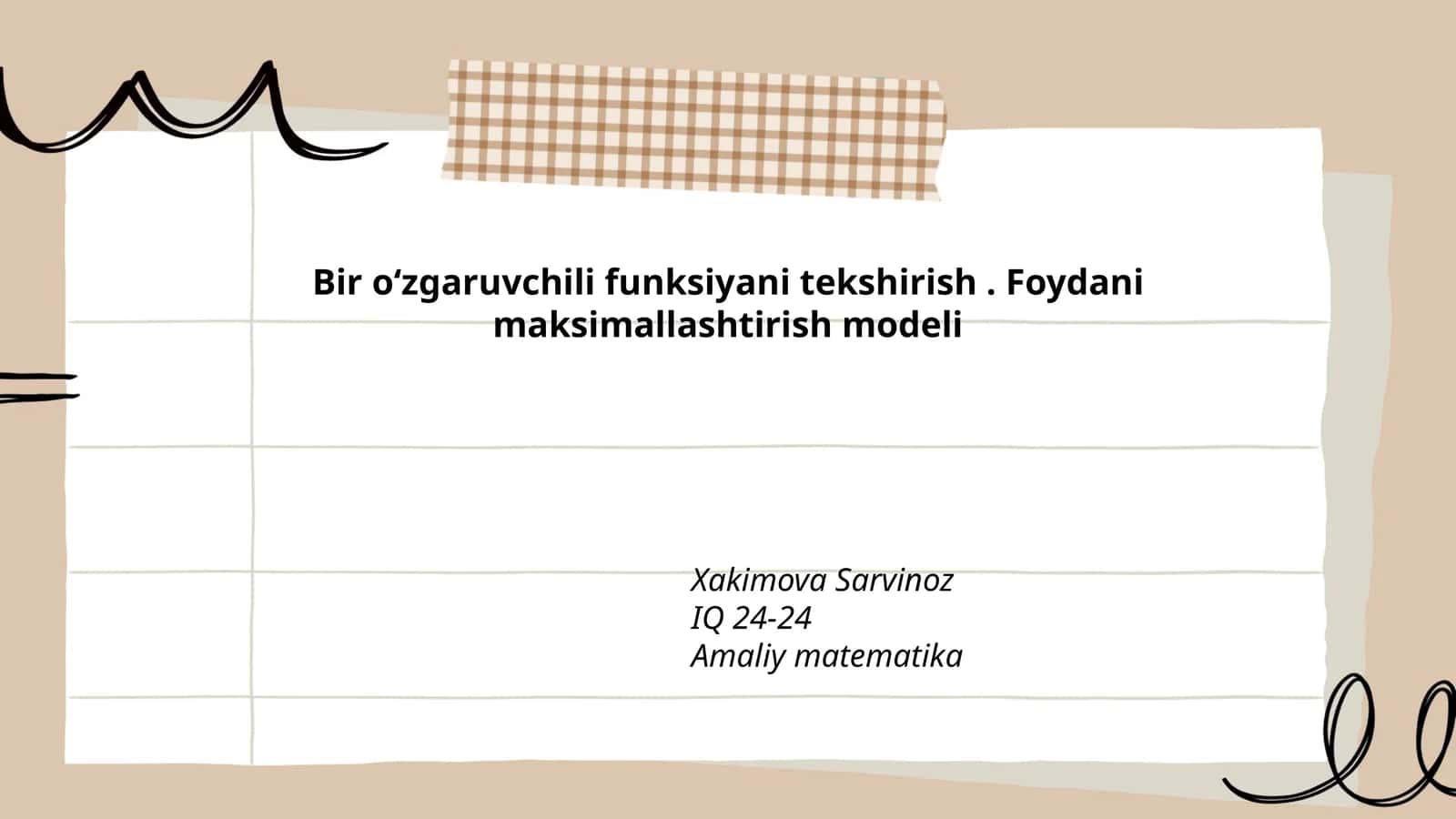 Bir o‘zgaruvchili funksiyani tekshirish. Foydani maksimallashtirish modeli 1