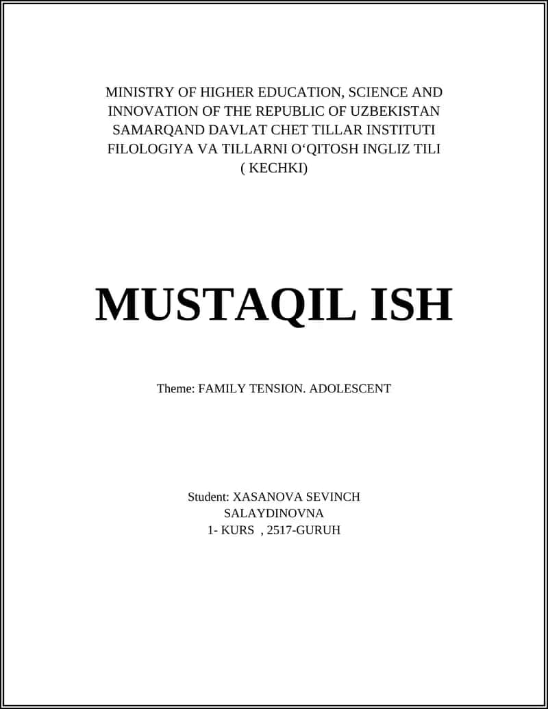 MUSTAQIL ISH - FAMILY TENSION, ADOLESCENT 1