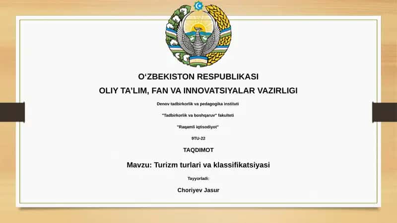 Turizm turlari va klassifikatsiyasi 1