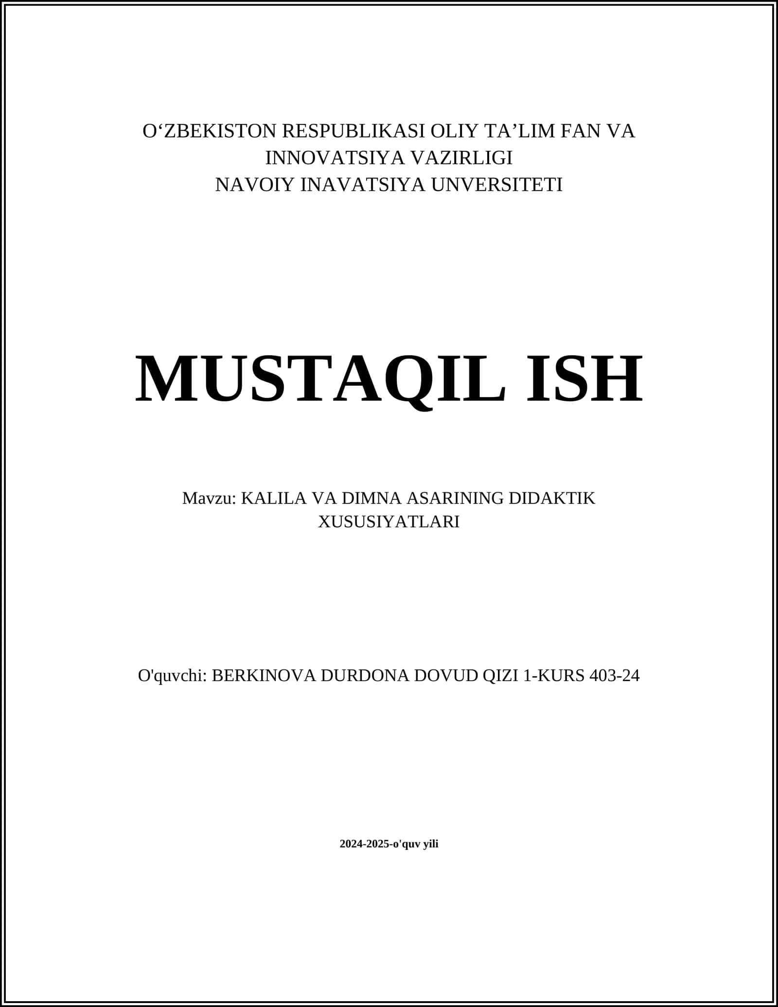 KALILA VA DIMNA ASARINING DIDAKTIK XUSUSIYATLARI 1