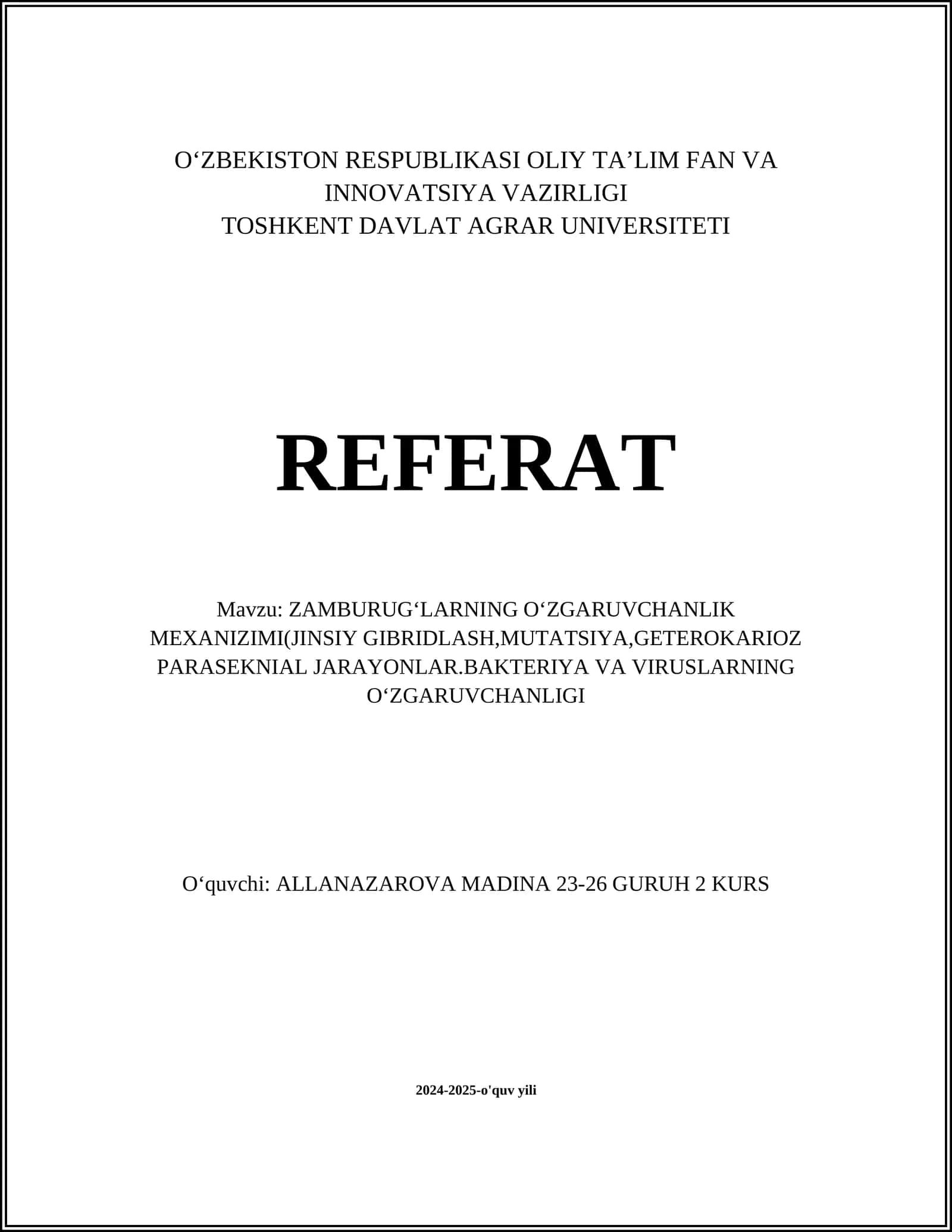 ZAMBURUGʻLARNING OʻZGARUVCHANLIK MEXANIZIMI 1