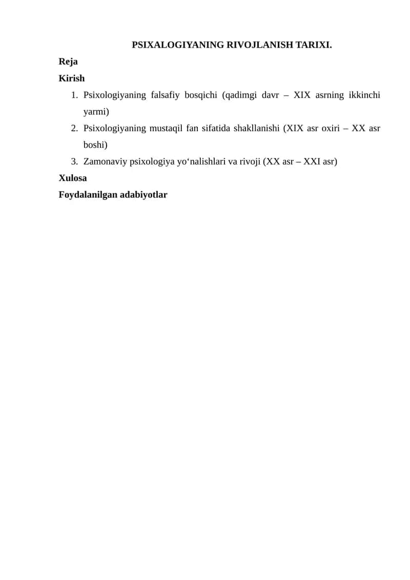 Psixalogiyaning rivojlanish tarixi 1