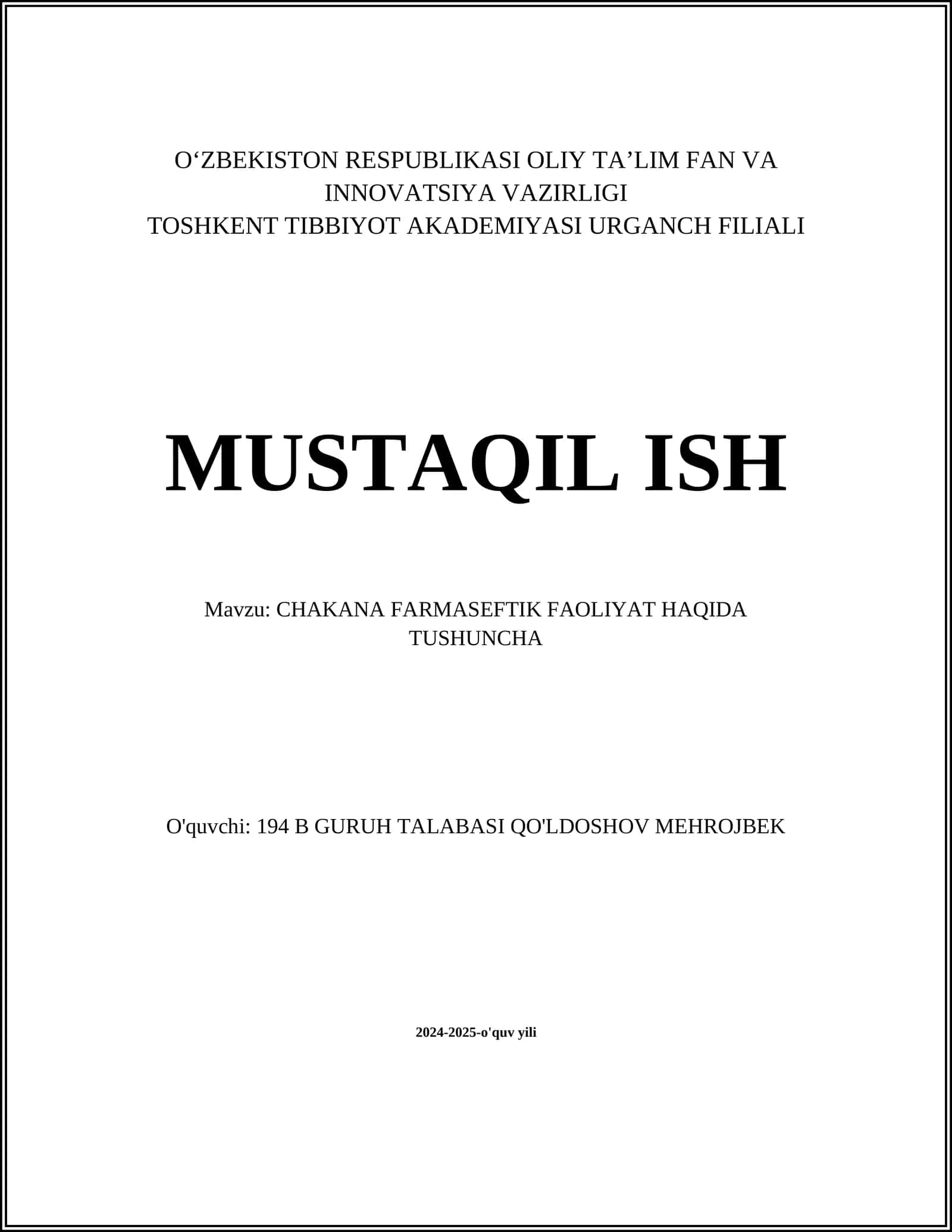 CHAKANA FARMASEFTIK FAOLIYAT HAQIDA TUSHUNCHA 1