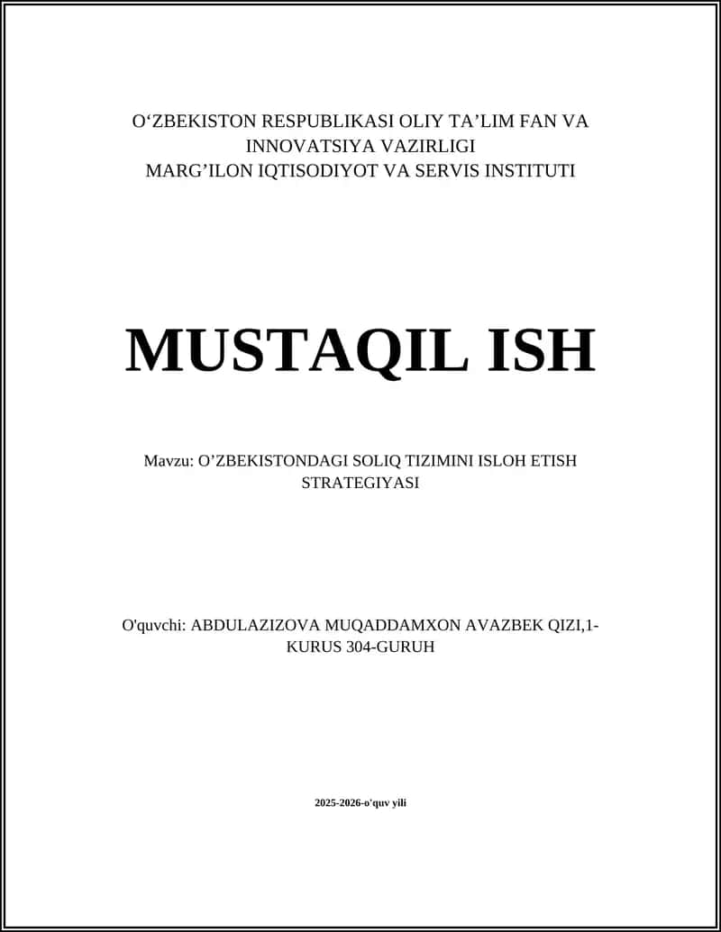 O’ZBEKISTONDAGI SOLIQ TIZIMINI ISLOH ETISH STRATEGIYASI 1