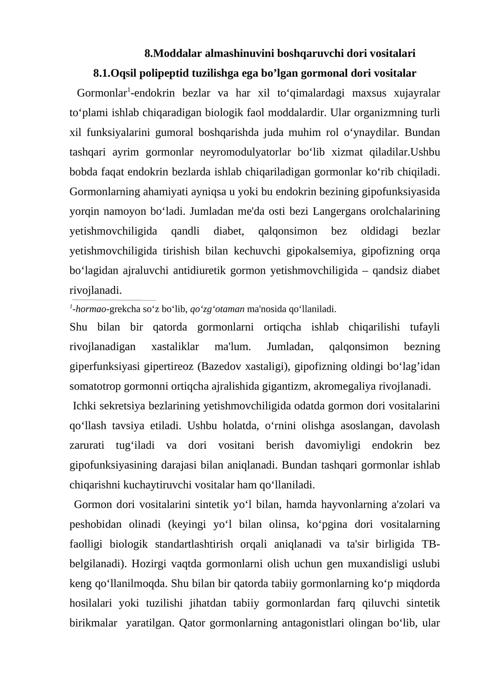 Oqsil polipeptid tuzilishga ega bo'lgan gormonal dori vositalar 1