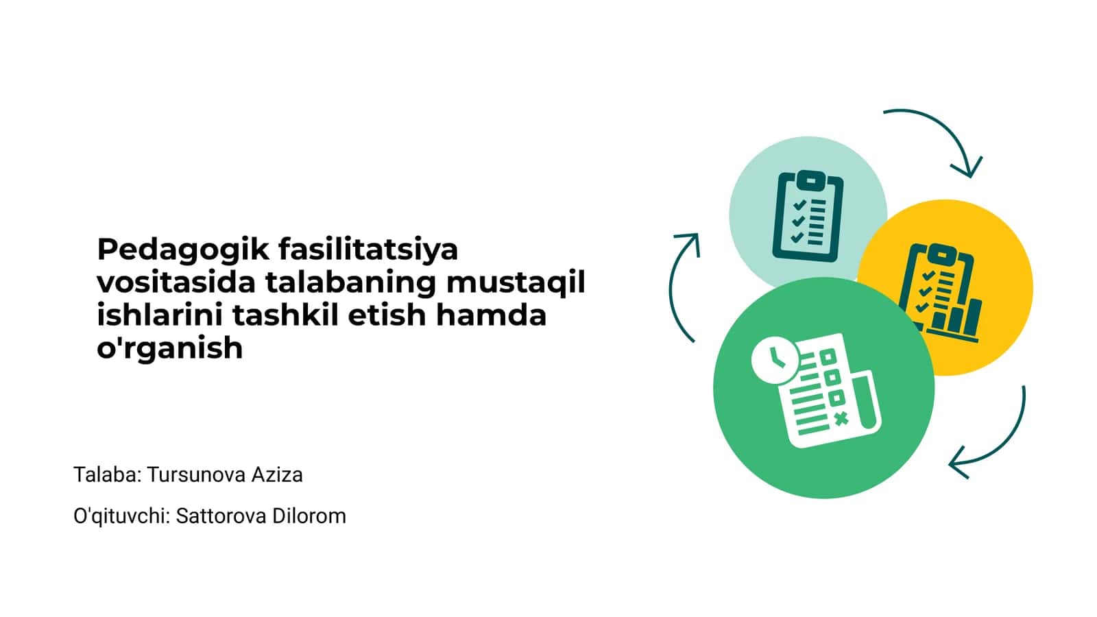 Pedagogik fasilitatsiya vositasida talabaning mustaqil ishlarini tashkil etish hamda o'rganish 1