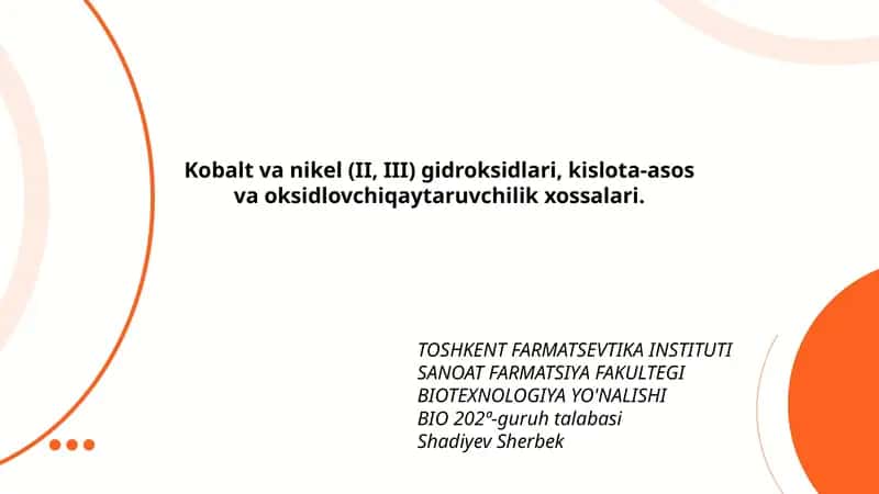 Kobalt va nikel (II, III) gidroksidlari, kislota-asos va oksidlovchiqaytaruvchilik xossalari 1