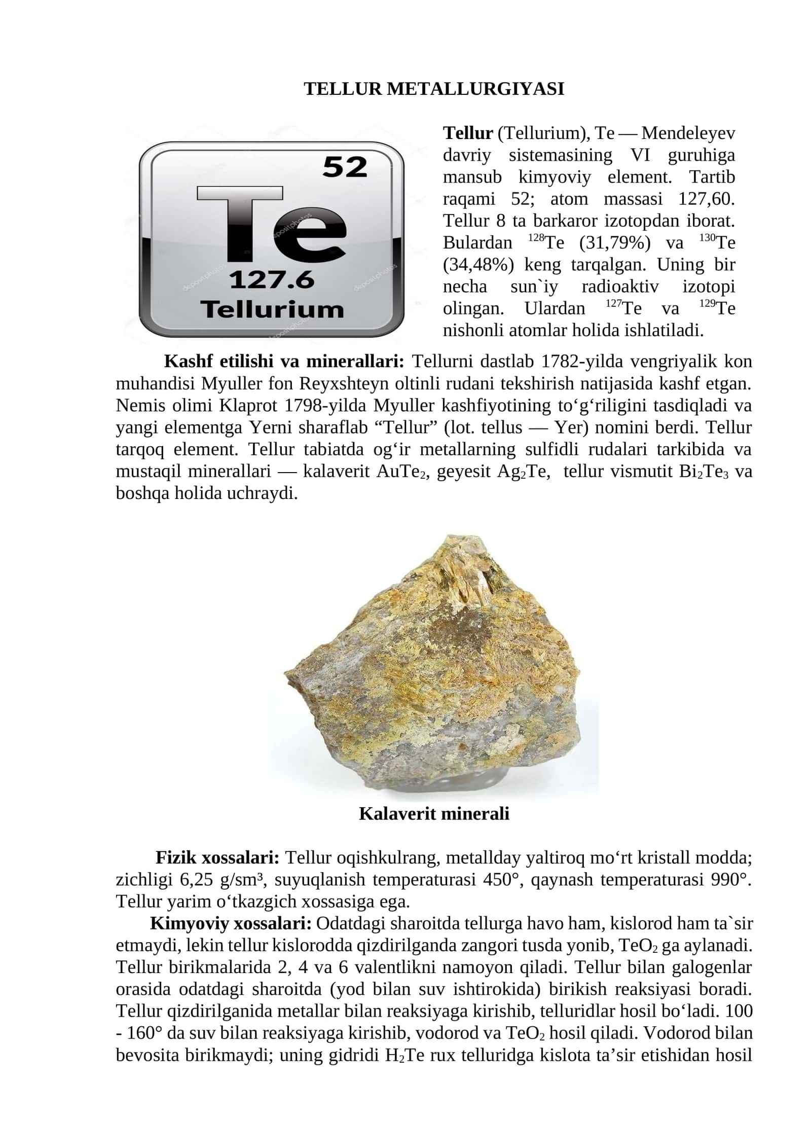 Tellur Metallurgiyasi 1