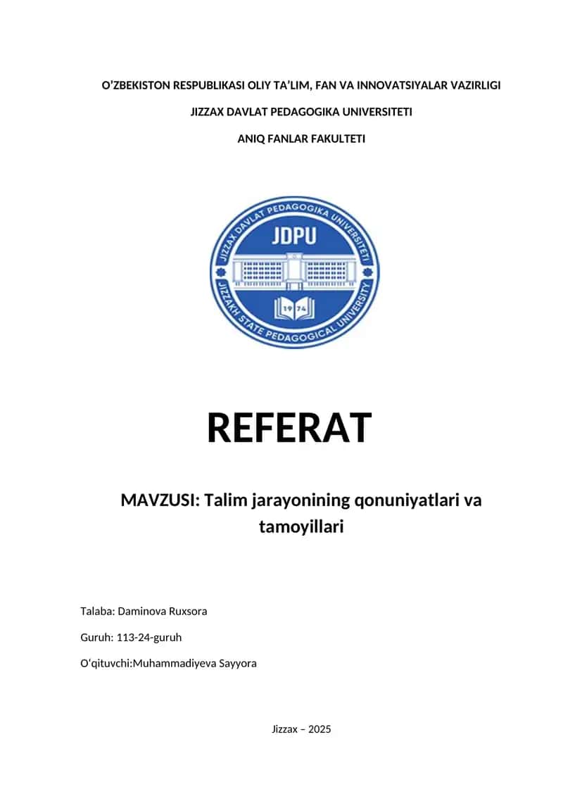Talim jarayonining qonuniyatlari va tamoyillari 1
