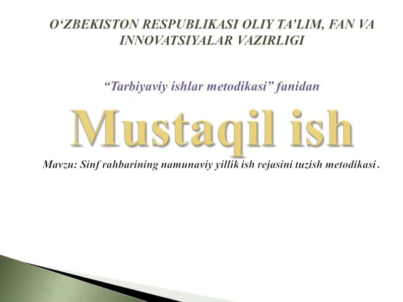 Sinf rahbarining namunaviy yillik ish rejasini tuzish metodikasi 1