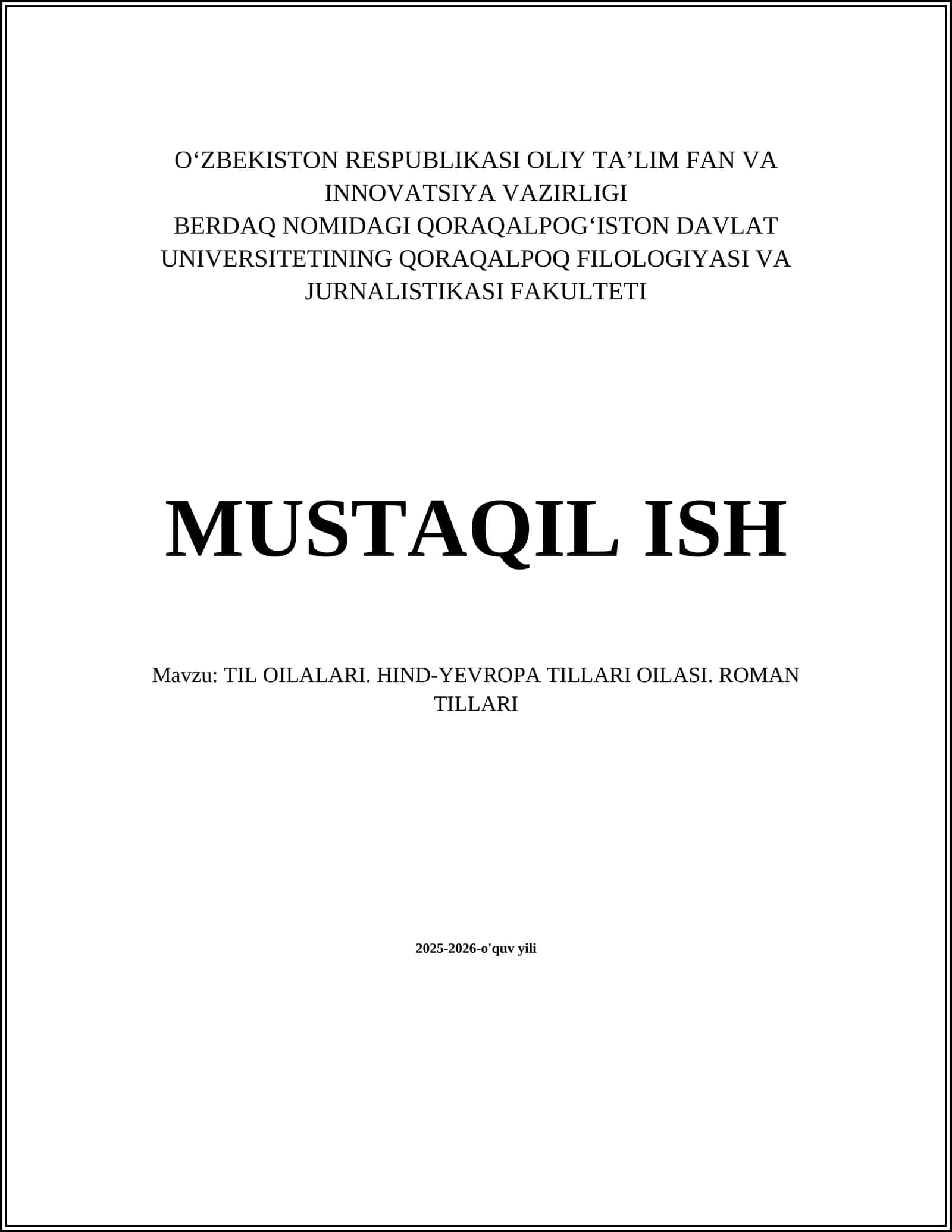 TIL OILALARI. HIND-YEVROPA TILLARI OILASI. ROMAN TILLARI 1