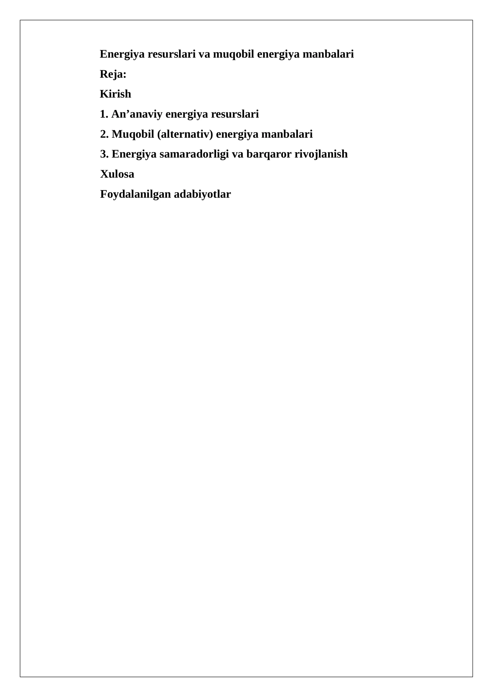 Energiya resurslari va muqobil energiya manbalari 1